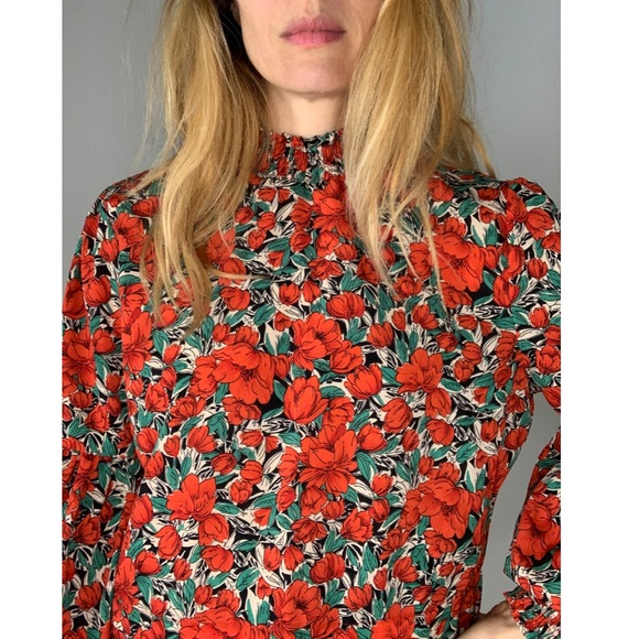 Vintage Floral Rose Cropped Puff Sleeve 70s Style Statement Party Blouse - Picture 7 of 15